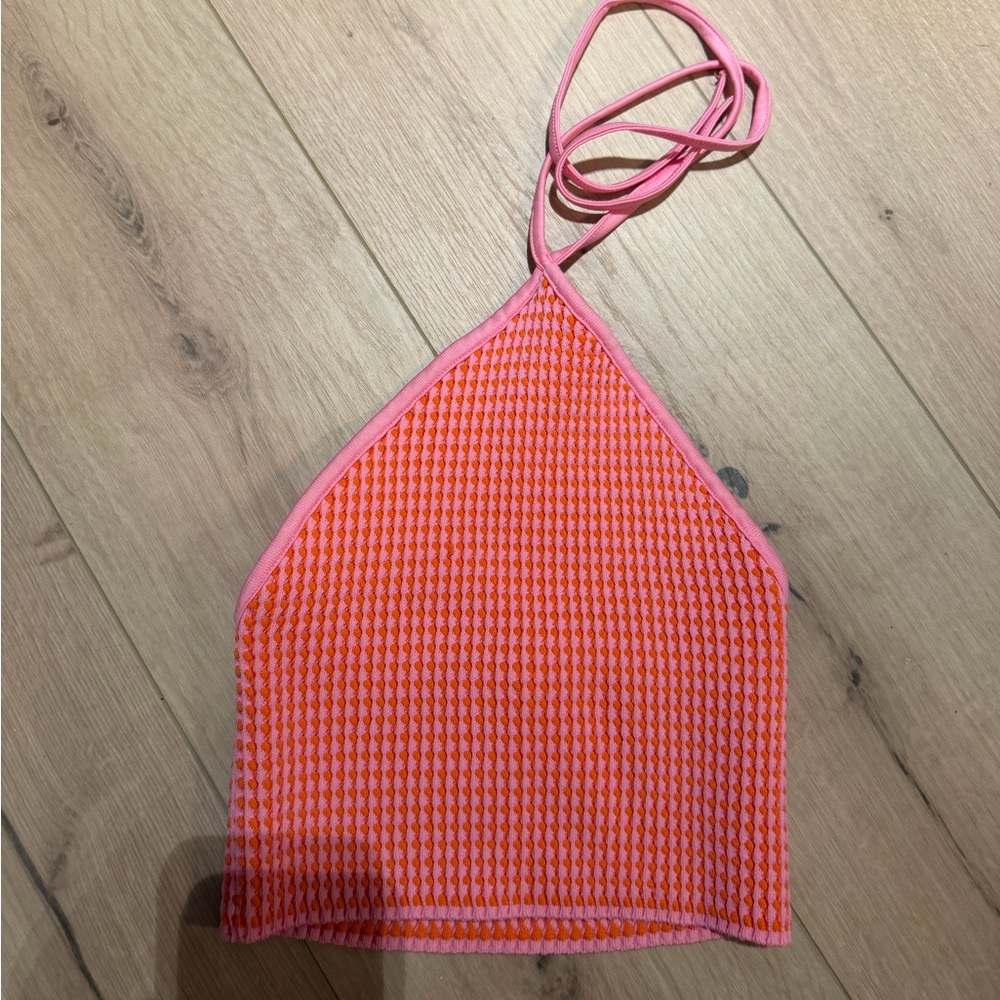 Zara Pink and Orange Knit Halter Top
